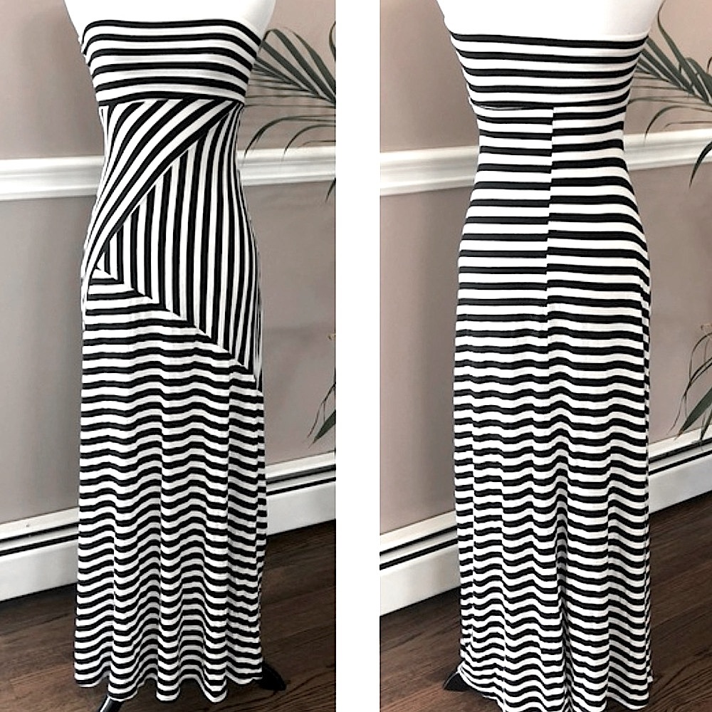 Wet Seal Strapless Maxi Dress White Black Asymmetrical Stripes S - Picture 4 of 4